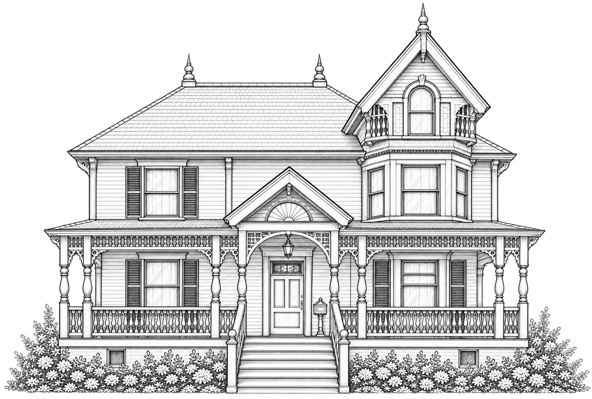 Line drawing of the Gaskill-Blackmer House