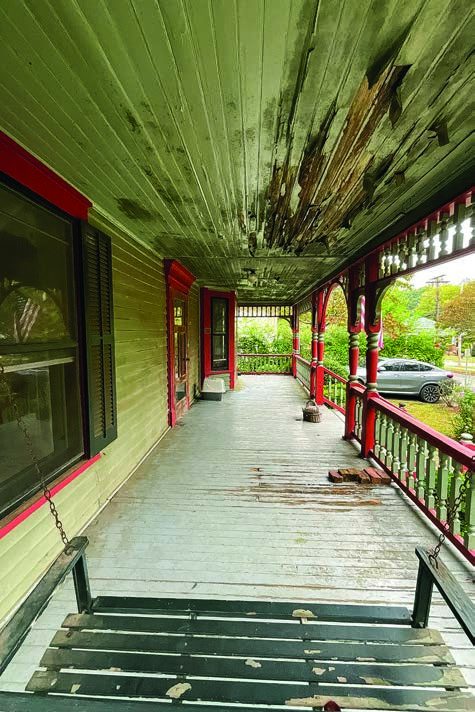 The front porch of the Gaskill-Blackmer House during restoration